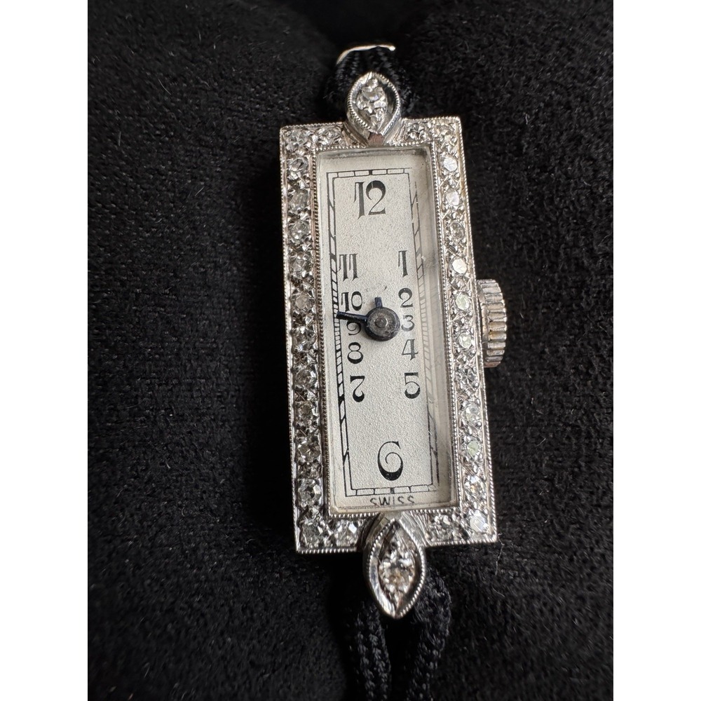 Antique Art Deco Ladies Cocktail Watch in Solid10% Iridium Platinum & Diamonds - Picture 4 of 14